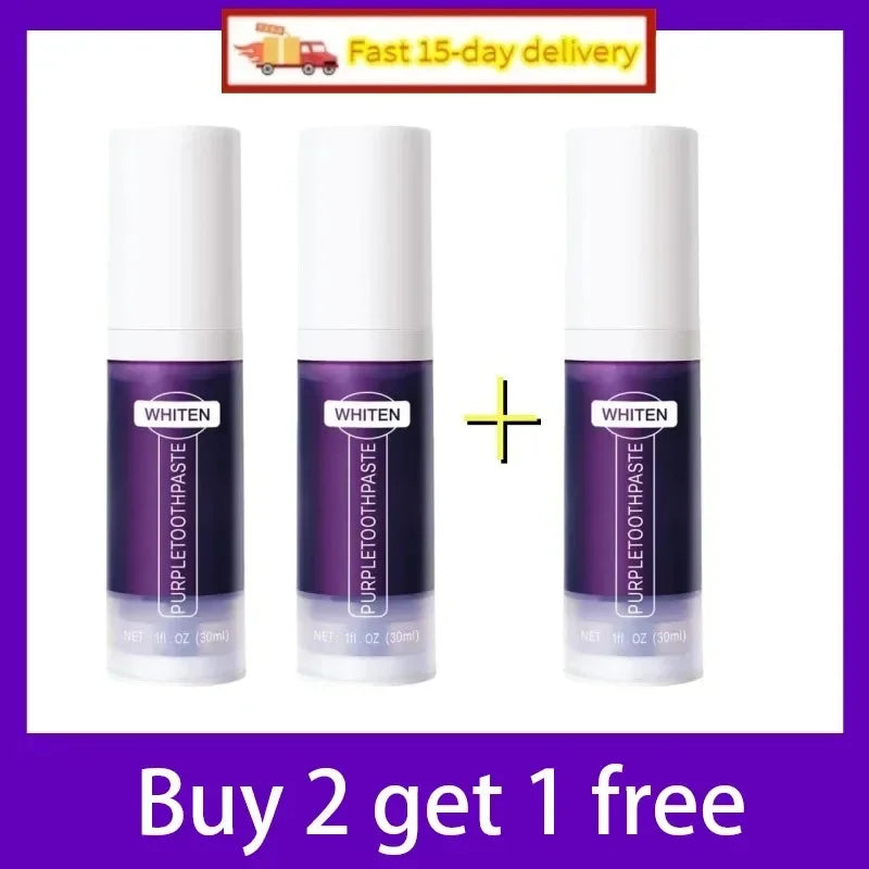 V34 Purple Teeth Whitening Toothpaste Remove Plaque Stains Cleaning Oral Hygiene Dental Bleach Tools Fresh Breath Beauty Health