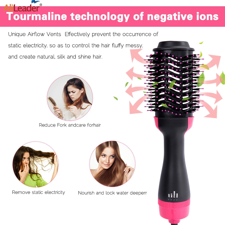 4 In 1 Hot-Air Hair Brushes Women Hair Dryer Brush Hair Dryer Straightener Curler Massager Rapid Warming One Step Volumizer