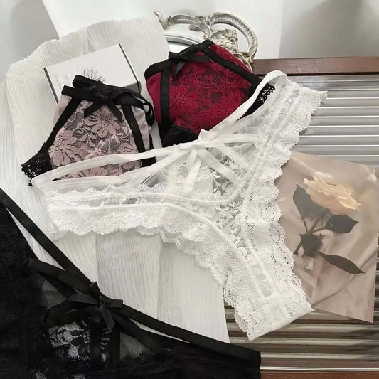 Breathable Patchwork Mesh Floral Bowknot Panties