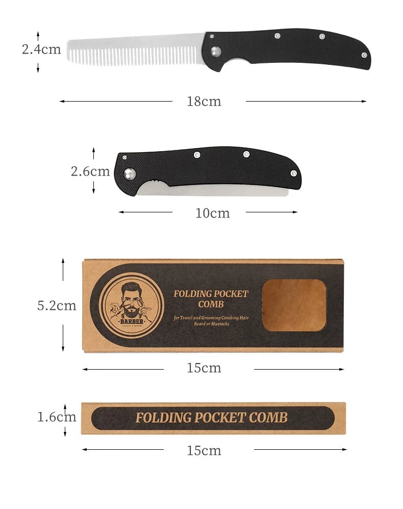 Metal Folding Beard Comb Dual-Purpose Hair & Mustache Styling Tool, Compact Travel Grooming Kit Barber-Grade Home Essentials