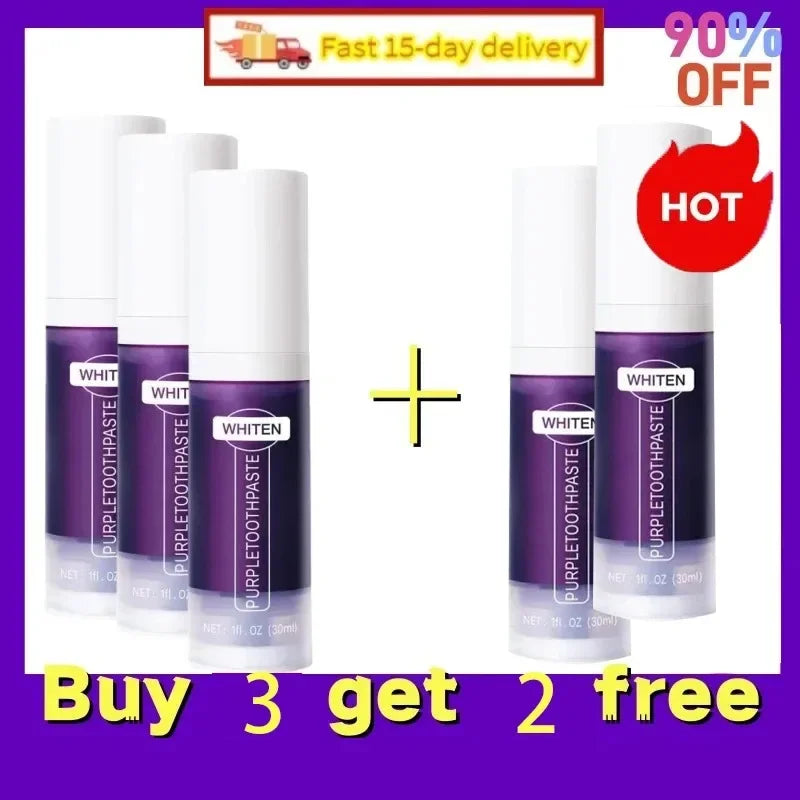 V34 Purple Teeth Whitening Toothpaste Remove Plaque Stains Cleaning Oral Hygiene Dental Bleach Tools Fresh Breath Beauty Health