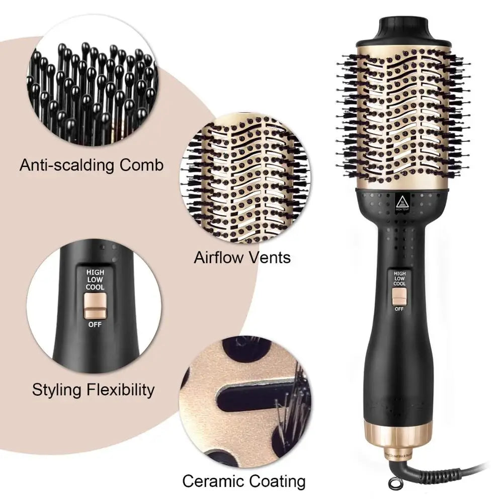 Hot Air Brush Straightener Comb Anti-frizz Negative Ion Generator Straightening And Curling Blow Dryer Multifunctional Brush