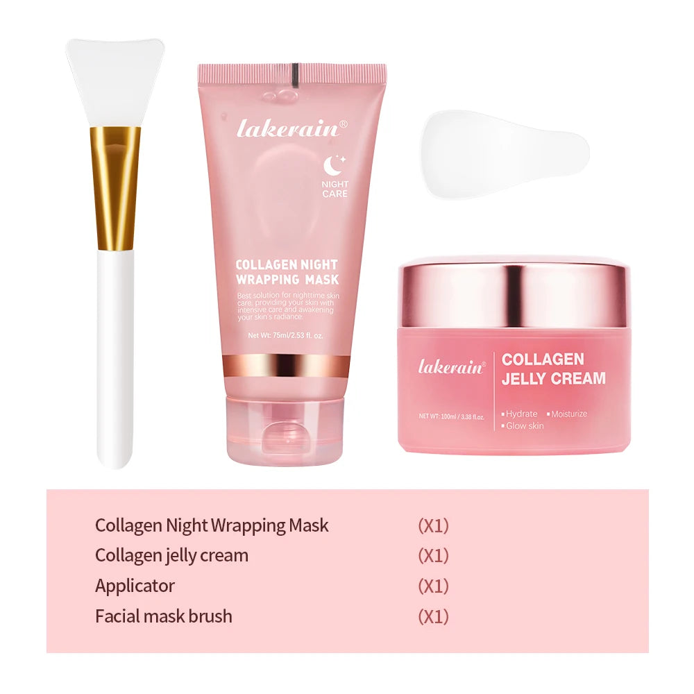 Collagen Overnight Facial Mask Collagen Jelly Cream Hydrolyzed Wrapping Peel-Off Mask Hydrating Firming Moisturizing SkinCare