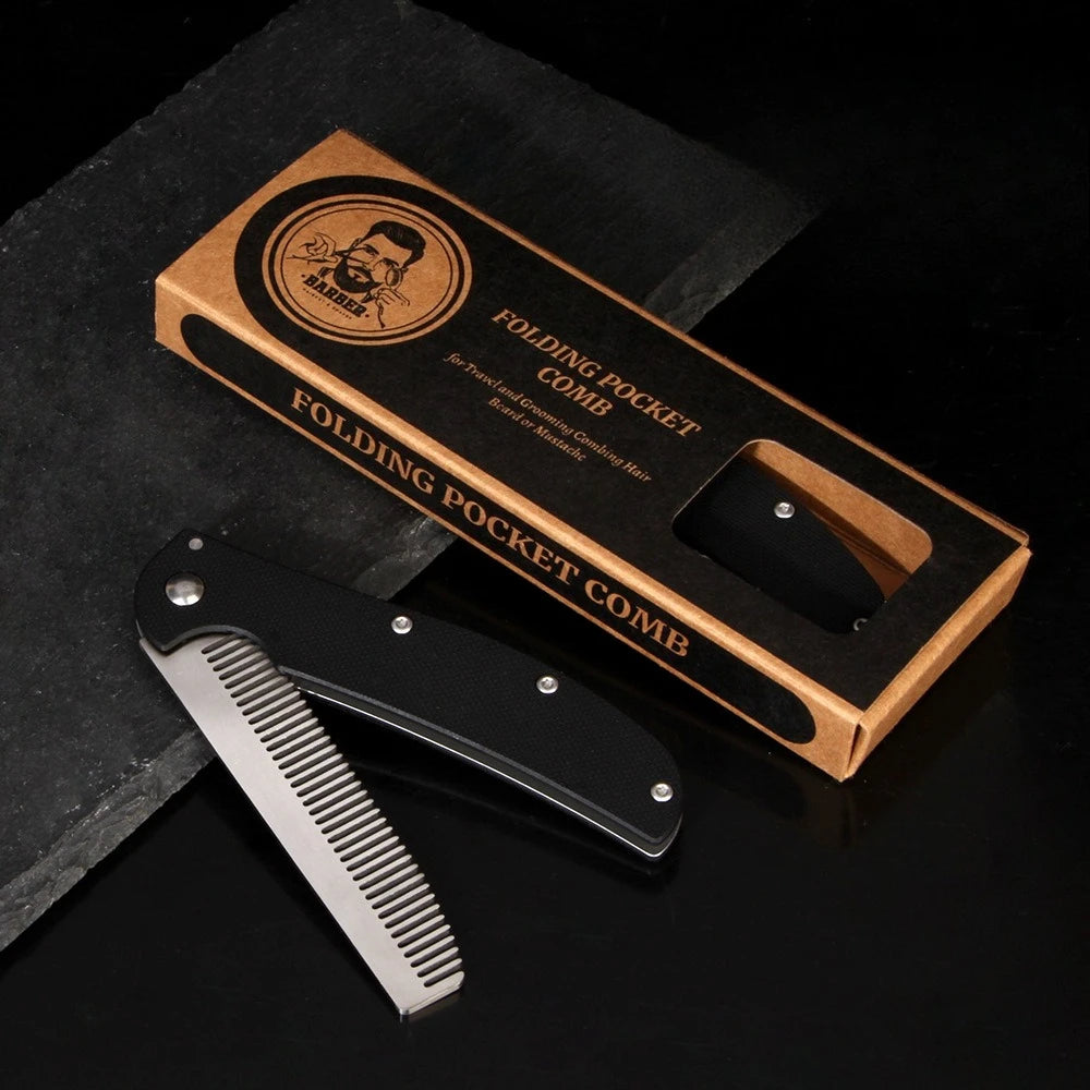 Metal Folding Beard Comb Dual-Purpose Hair & Mustache Styling Tool, Compact Travel Grooming Kit Barber-Grade Home Essentials