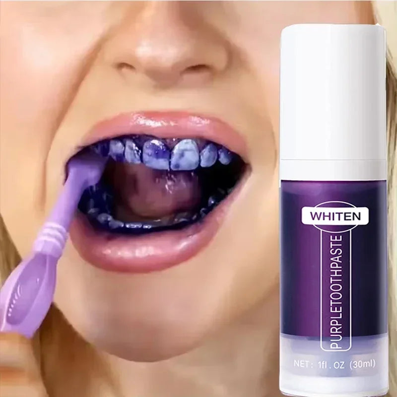 V34 Purple Teeth Whitening Toothpaste Remove Plaque Stains Cleaning Oral Hygiene Dental Bleach Tools Fresh Breath Beauty Health
