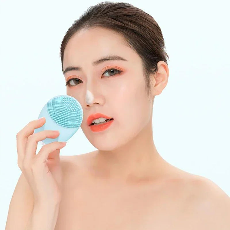 Electric Facial Cleansing Brush Silicone Ultrasonic Vibration Deep Pores Blackhead Cleaning Skin Massager