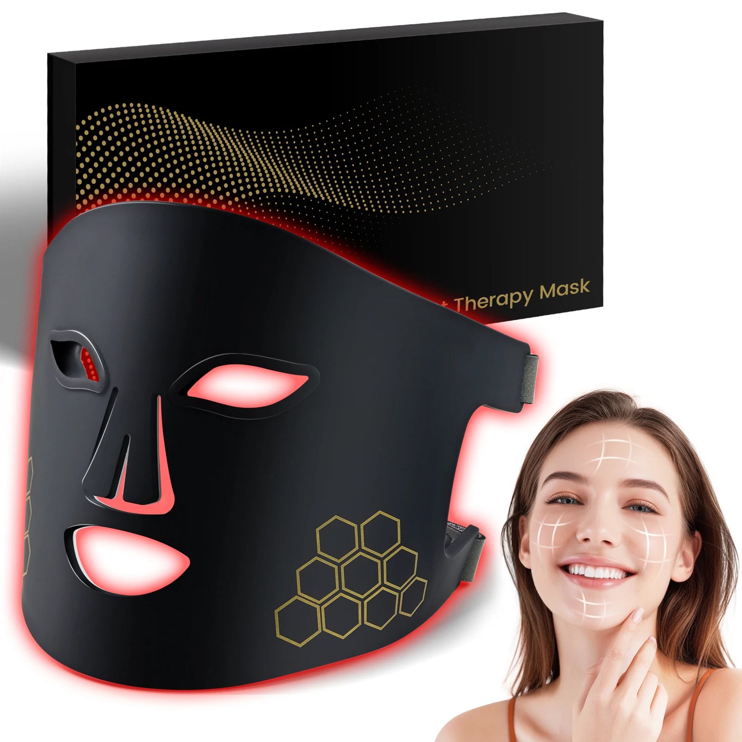 Hello Face LED Face Mask Light Therapy Red, Blue & Infrared Light Facial Skin Care Device with Eye Protection