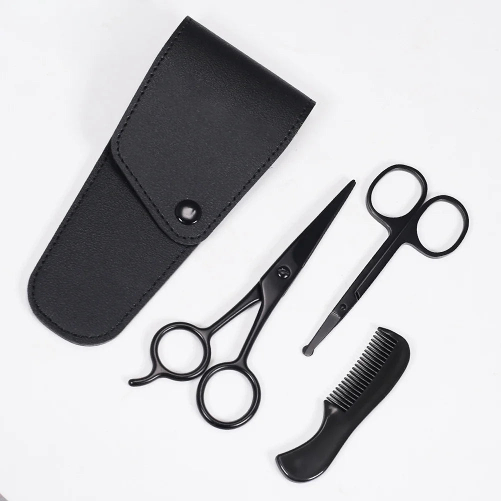 1Set Beard Comb Kit with Scissors and Brush Ideal Gift for Men Beard Mustache Trimming Tool Set Compact Portable Design