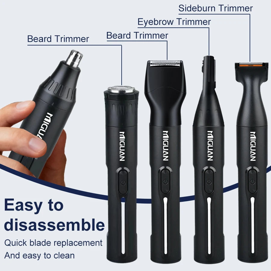 5-in-1 Professional Grooming Kit, USB Rechargeable Nose & Ear Hair Trimmer, Beard and Eyebrow Razor，