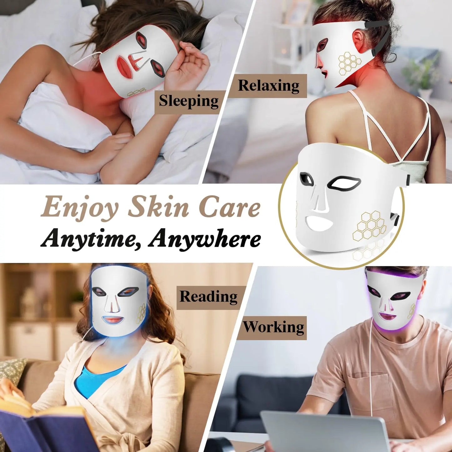 Hello Face LED Face Mask Light Therapy Red, Blue & Infrared Light Facial Skin Care Device with Eye Protection
