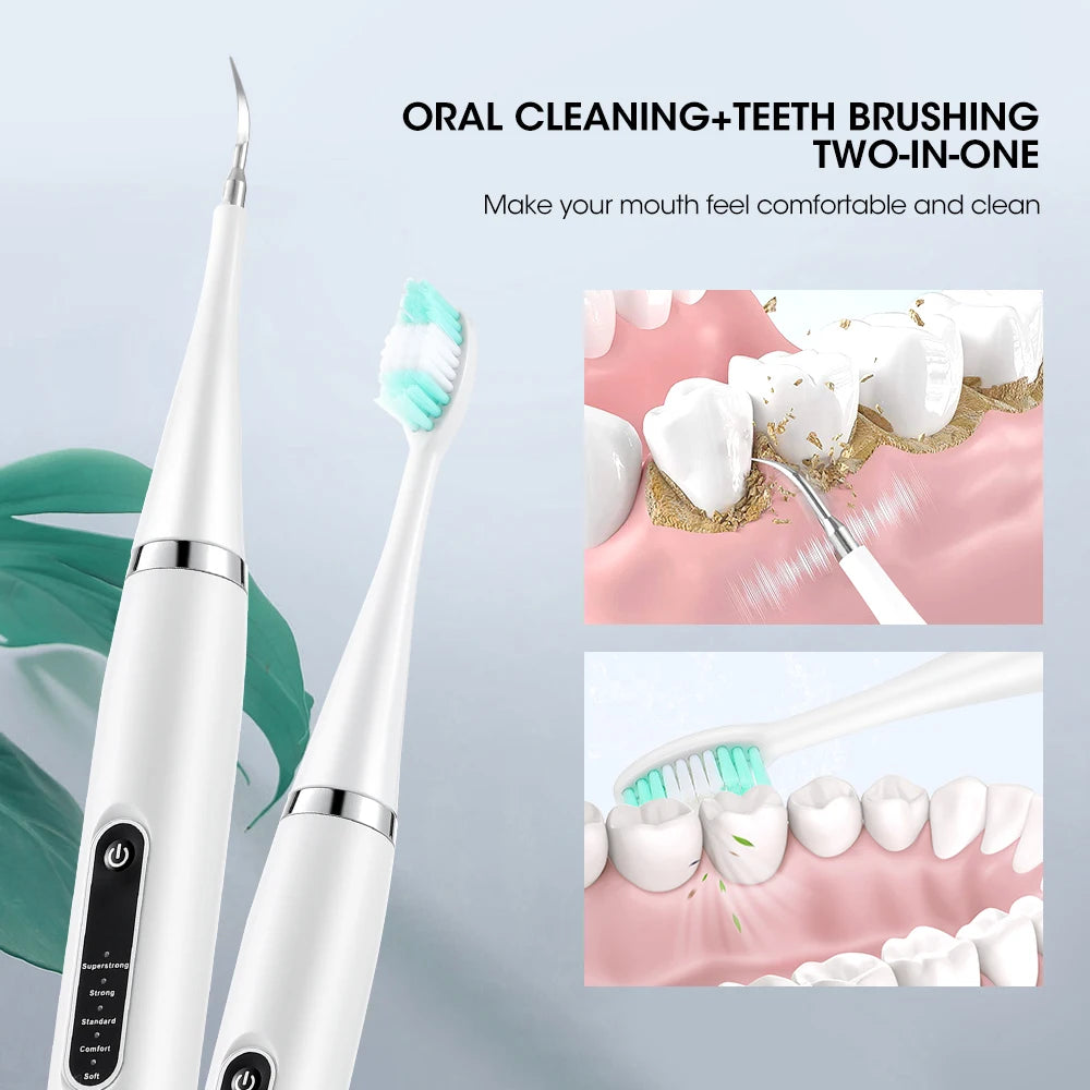 Tooth Cleaner Whitener Set Sonic Dental Scaler Toothbrush + 9D Teeth Whitening Strips Tartar Stains Calculus Plaque Remover