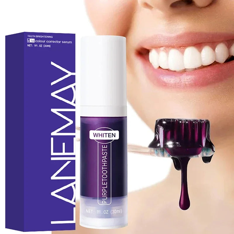 V34 Purple Teeth Whitening Toothpaste Remove Plaque Stains Cleaning Oral Hygiene Dental Bleach Tools Fresh Breath Beauty Health