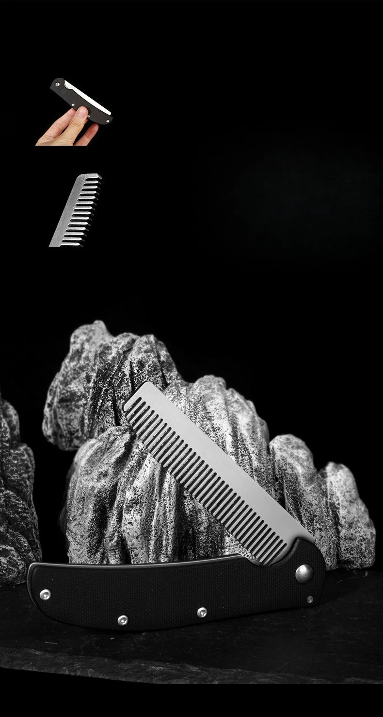 Metal Folding Beard Comb Dual-Purpose Hair & Mustache Styling Tool, Compact Travel Grooming Kit Barber-Grade Home Essentials