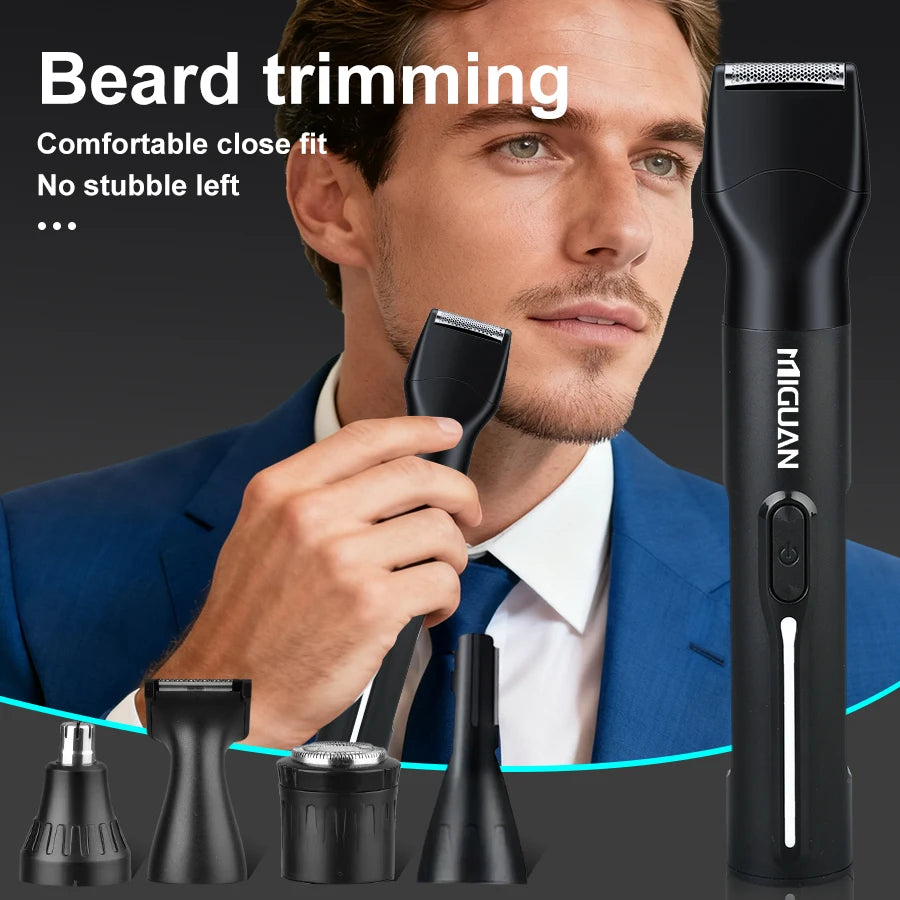 5-in-1 Professional Grooming Kit, USB Rechargeable Nose & Ear Hair Trimmer, Beard and Eyebrow Razor，