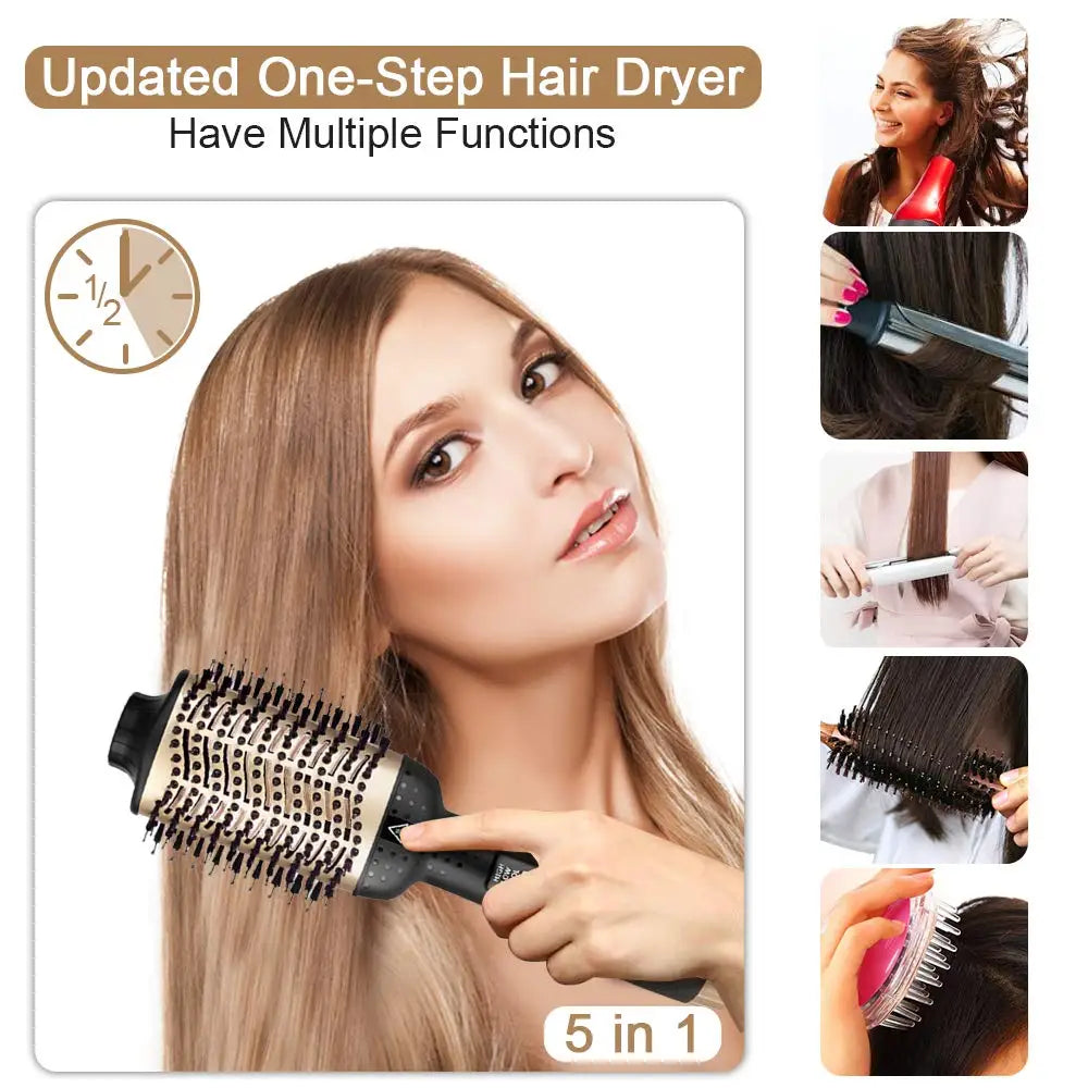 Hot Air Brush Straightener Comb Anti-frizz Negative Ion Generator Straightening And Curling Blow Dryer Multifunctional Brush
