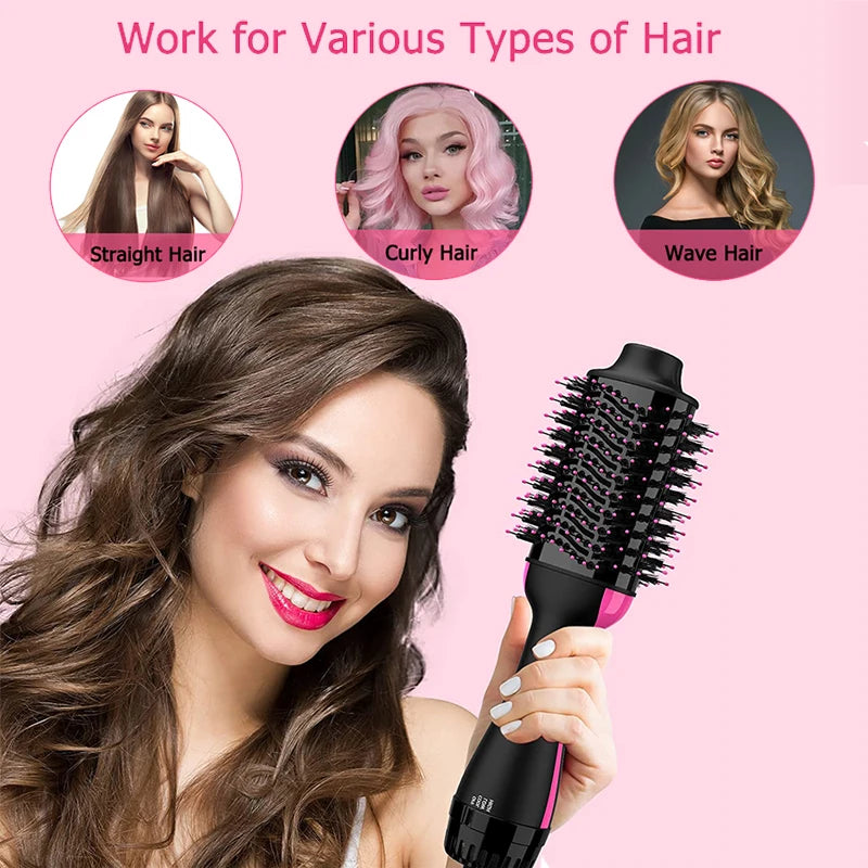 4 In 1  Hot-Air Hair Brushes Women Hair Dryer Brush Hair Dryer Straightener Curler Massager Rapid Warming One Step Volumizer