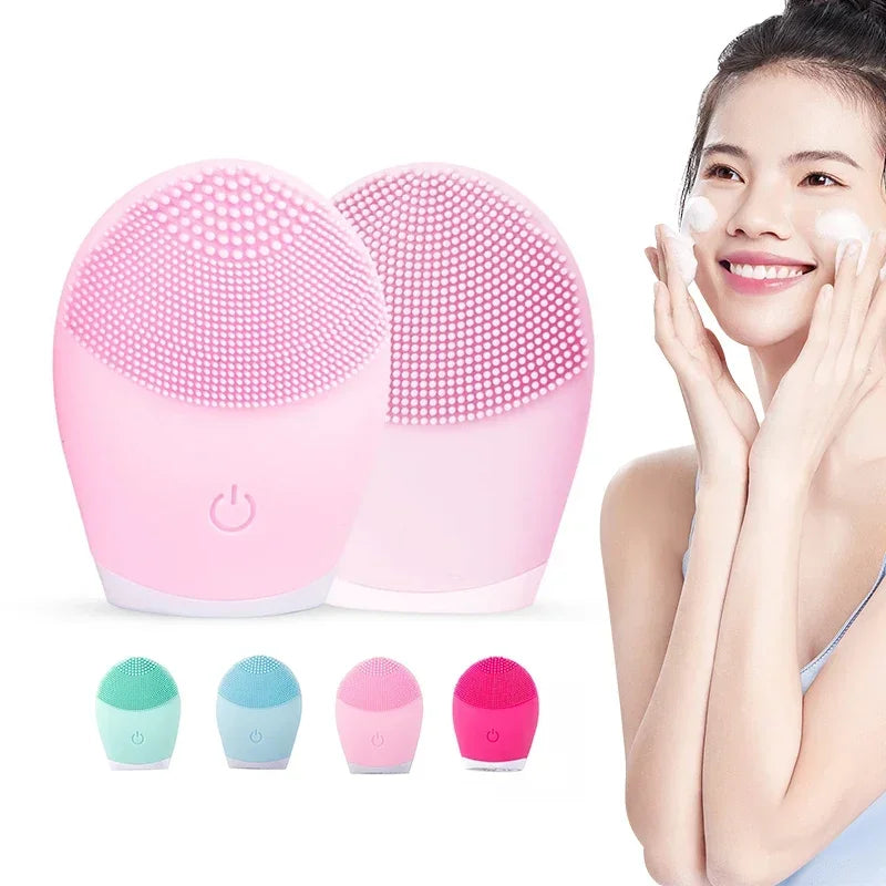 Electric Facial Cleansing Brush Silicone Ultrasonic Vibration Deep Pores Blackhead Cleaning Skin Massager