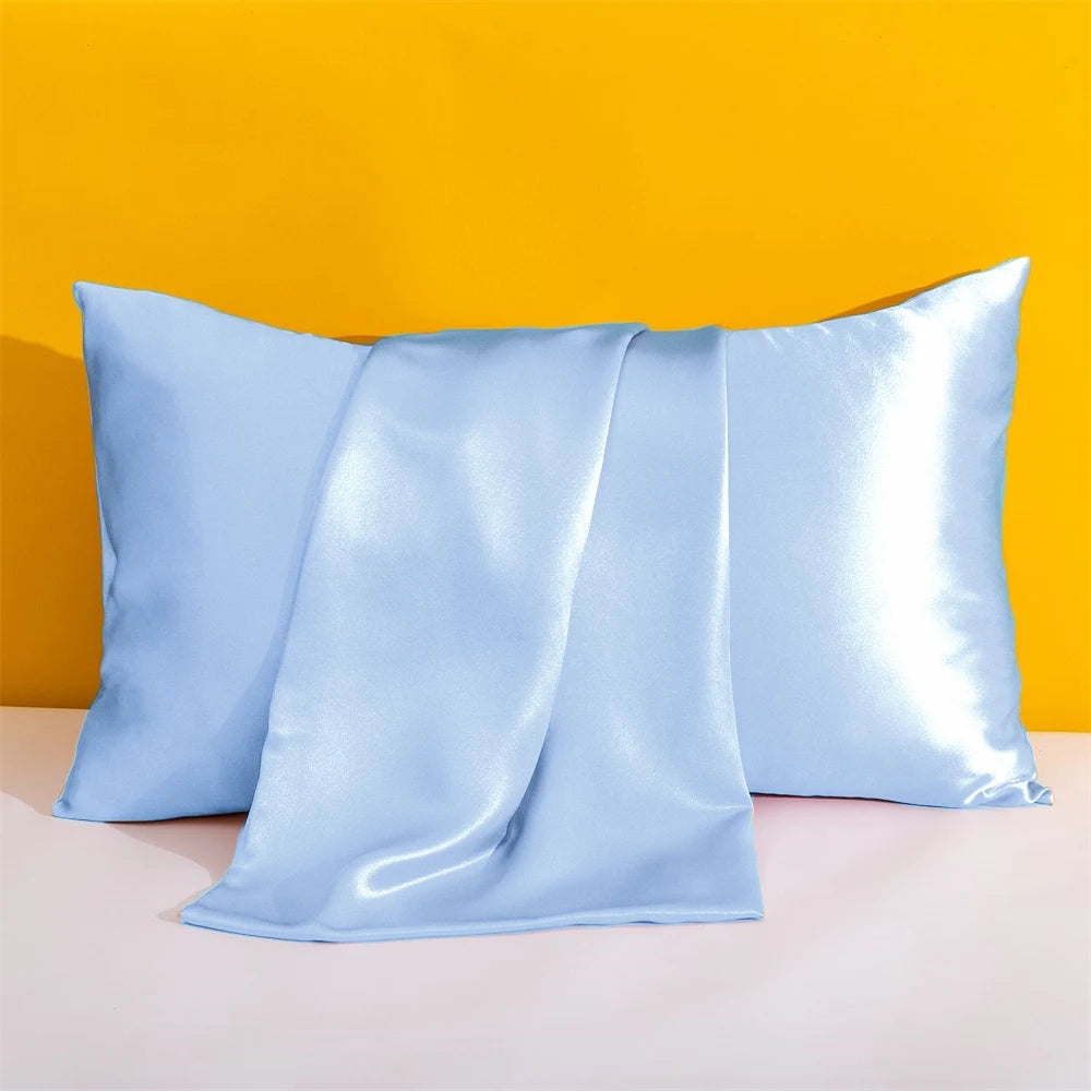 1PC Solid Silk Pillowcases Decorative Luxury Cushion Cover Envelope Style Hair Skin Protect Standard Queen Size Pillow Case