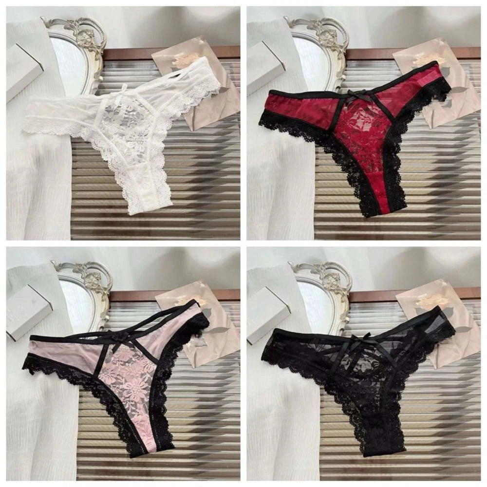 Breathable Patchwork Mesh Floral Bowknot Panties
