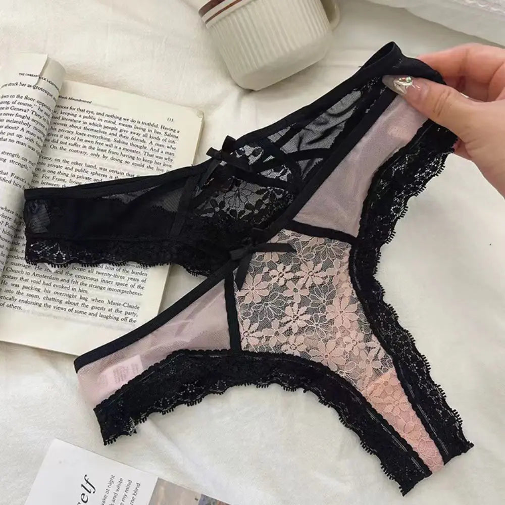 Breathable Patchwork Mesh Floral Bowknot Panties