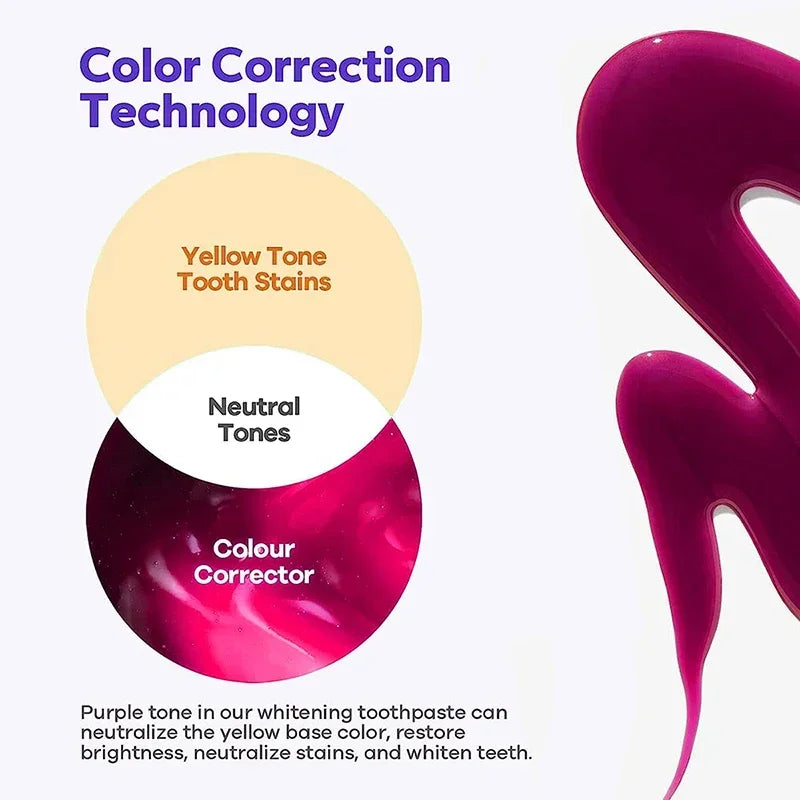V34 Purple Teeth Whitening Toothpaste Remove Plaque Stains Cleaning Oral Hygiene Dental Bleach Tools Fresh Breath Beauty Health