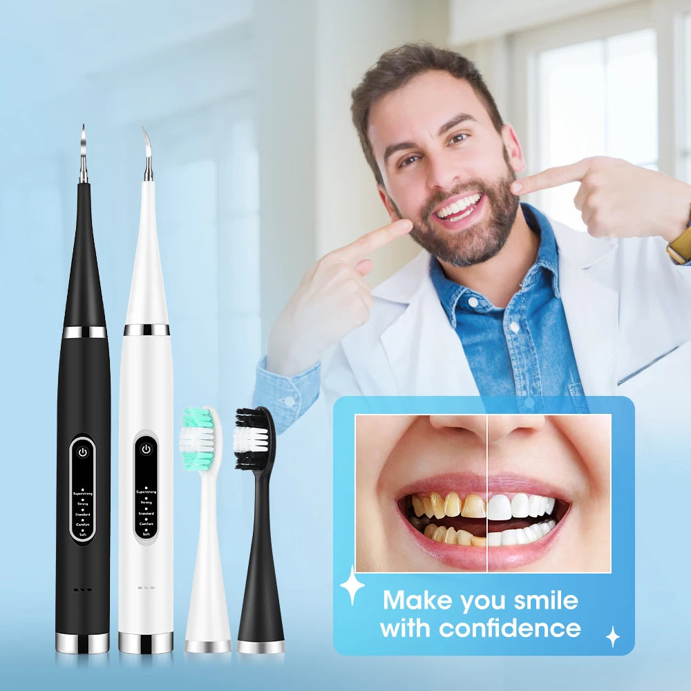 Tooth Cleaner Whitener Set Sonic Dental Scaler Toothbrush + 9D Teeth Whitening Strips Tartar Stains Calculus Plaque Remover