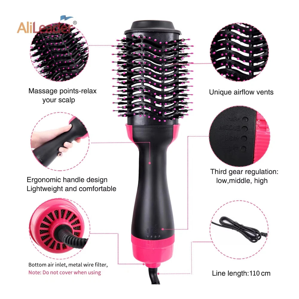 4 In 1  Hot-Air Hair Brushes Women Hair Dryer Brush Hair Dryer Straightener Curler Massager Rapid Warming One Step Volumizer