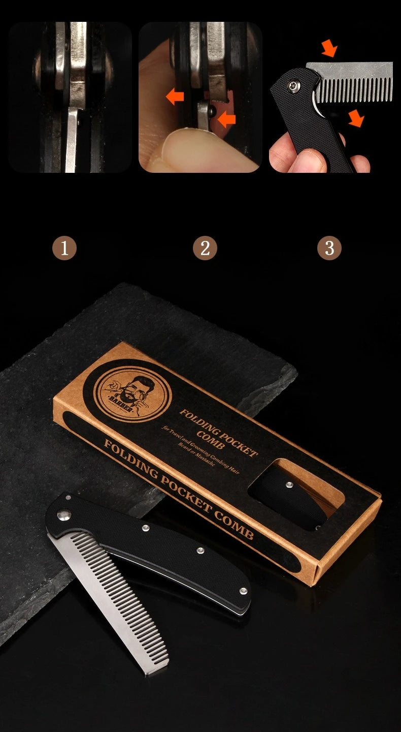Metal Folding Beard Comb Dual-Purpose Hair & Mustache Styling Tool, Compact Travel Grooming Kit Barber-Grade Home Essentials