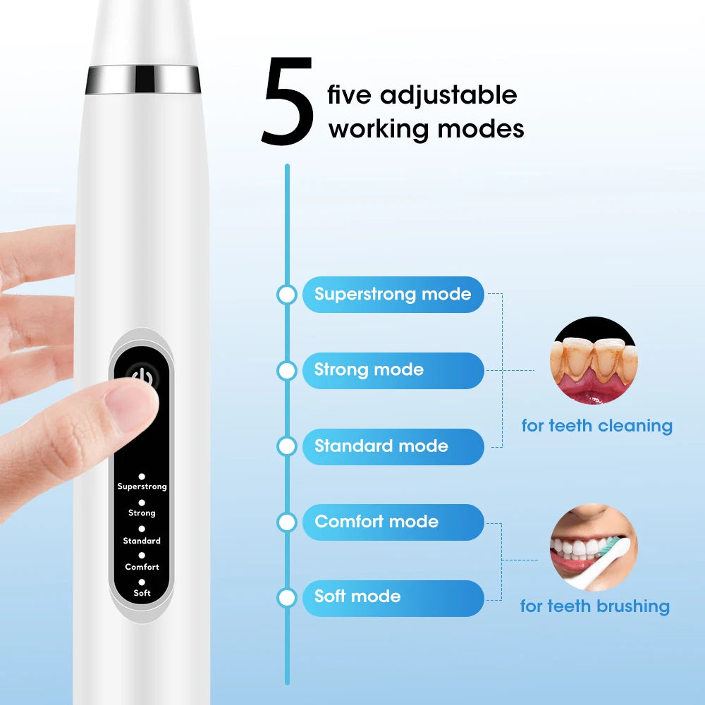 Tooth Cleaner Whitener Set Sonic Dental Scaler Toothbrush + 9D Teeth Whitening Strips Tartar Stains Calculus Plaque Remover