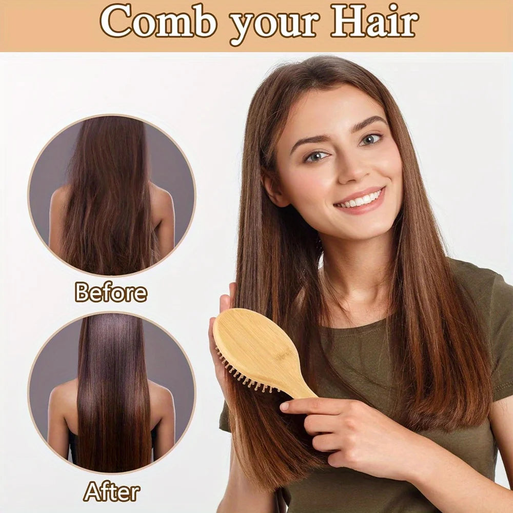 Bamboo Wooden Hair Brush Massage Comb Scalp Massager for Hair Growth Anti-static Straightening Brush Soft Beard Baby Beech Brush