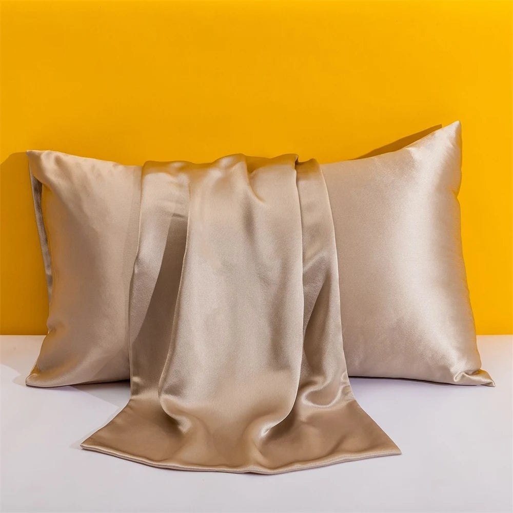 1PC Solid Silk Pillowcases Decorative Luxury Cushion Cover Envelope Style Hair Skin Protect Standard Queen Size Pillow Case