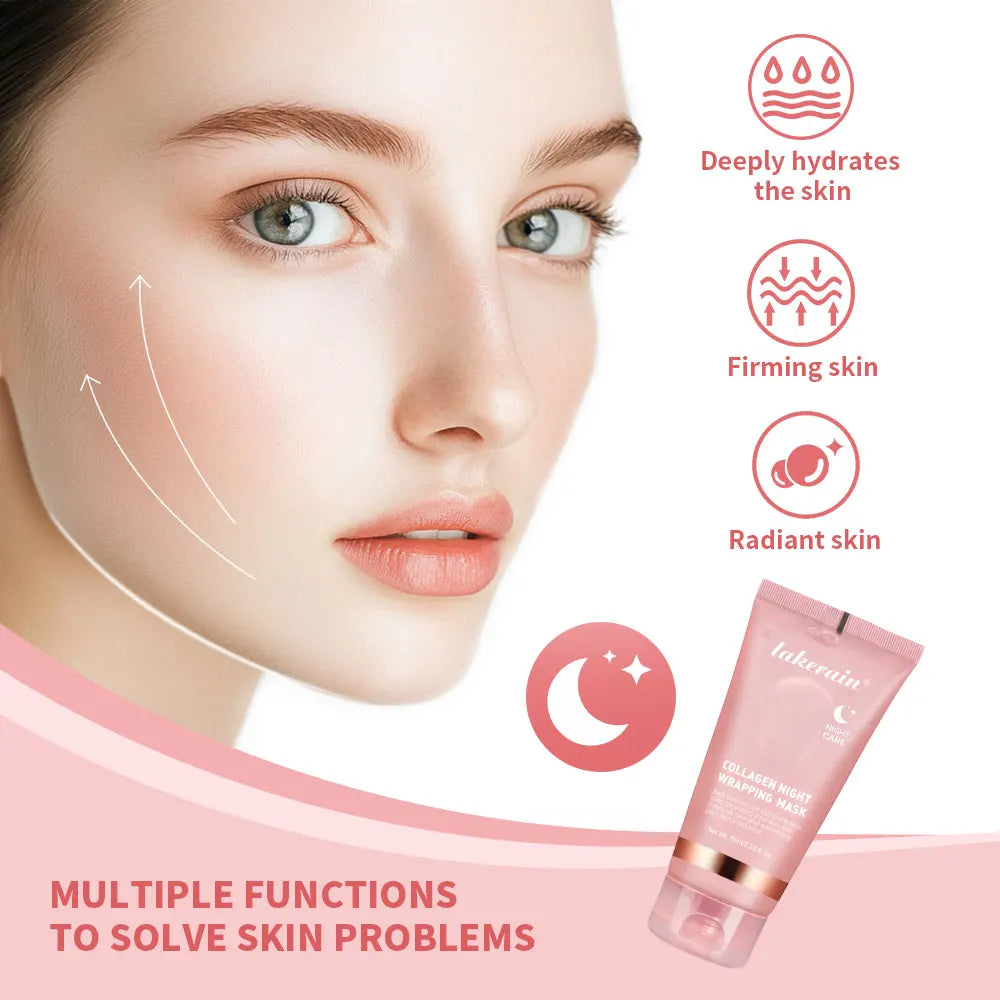 Collagen Overnight Facial Mask Collagen Jelly Cream Hydrolyzed Wrapping Peel-Off Mask Hydrating Firming Moisturizing SkinCare