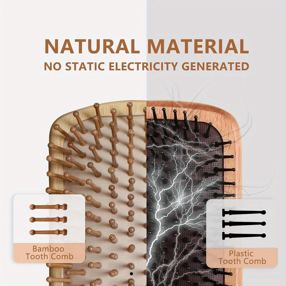 Bamboo Wooden Hair Brush Massage Comb Scalp Massager for Hair Growth Anti-static Straightening Brush Soft Beard Baby Beech Brush