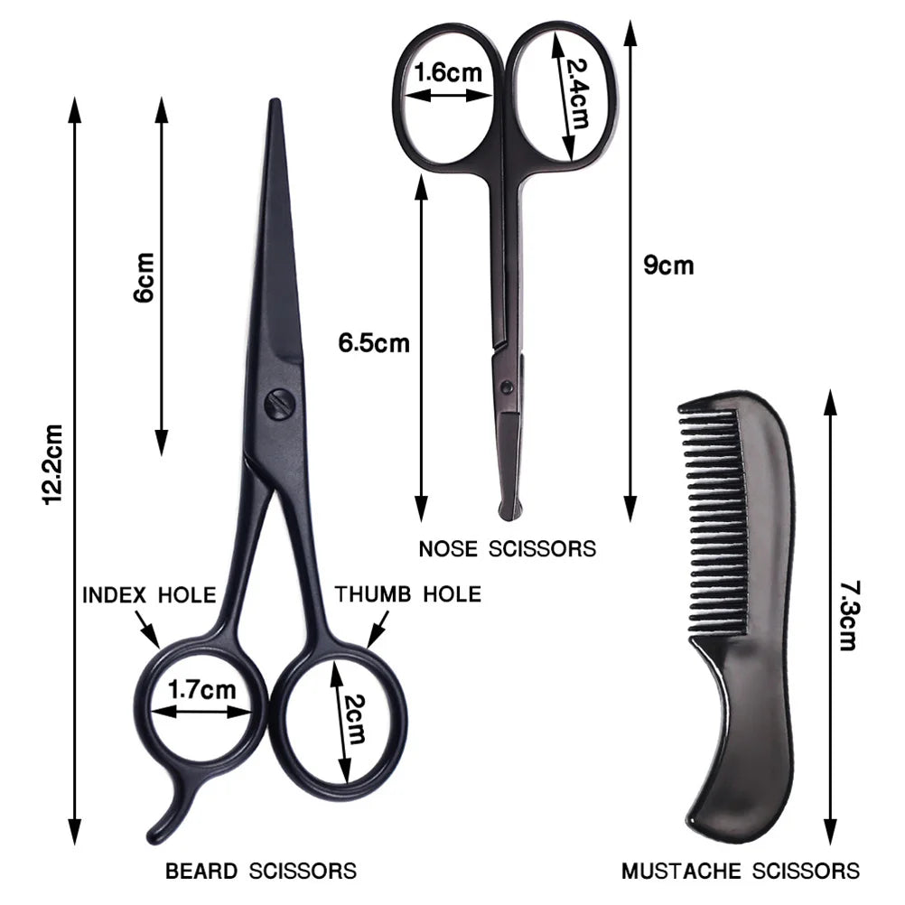 1Set Beard Comb Kit with Scissors and Brush Ideal Gift for Men Beard Mustache Trimming Tool Set Compact Portable Design