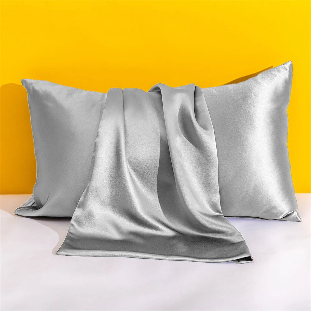 1PC Solid Silk Pillowcases Decorative Luxury Cushion Cover Envelope Style Hair Skin Protect Standard Queen Size Pillow Case