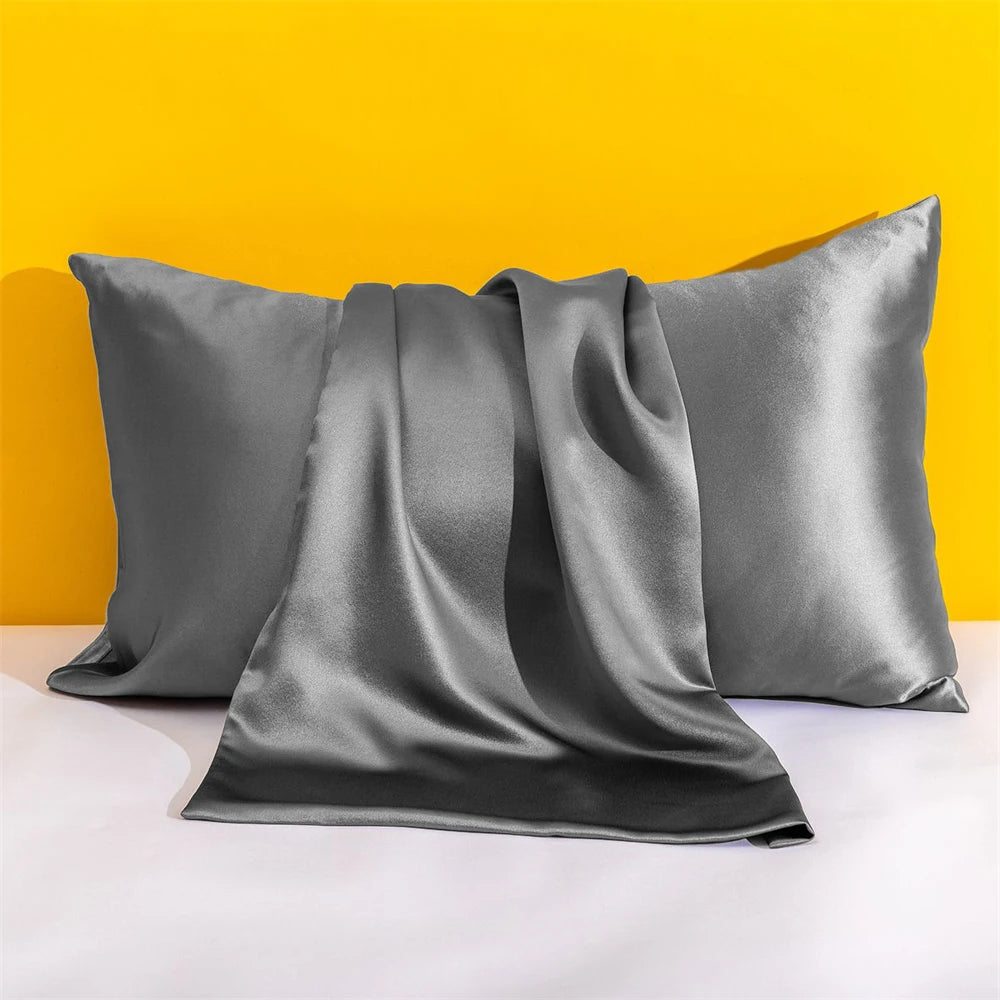 1PC Solid Silk Pillowcases Decorative Luxury Cushion Cover Envelope Style Hair Skin Protect Standard Queen Size Pillow Case