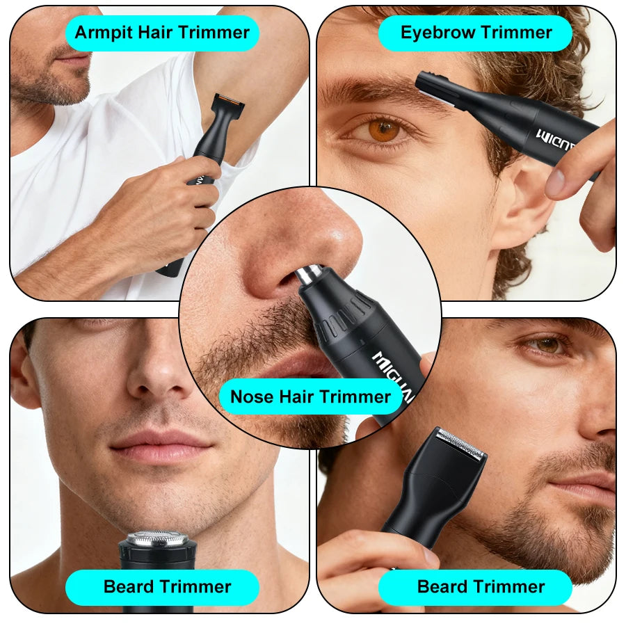 5-in-1 Professional Grooming Kit, USB Rechargeable Nose & Ear Hair Trimmer, Beard and Eyebrow Razor，