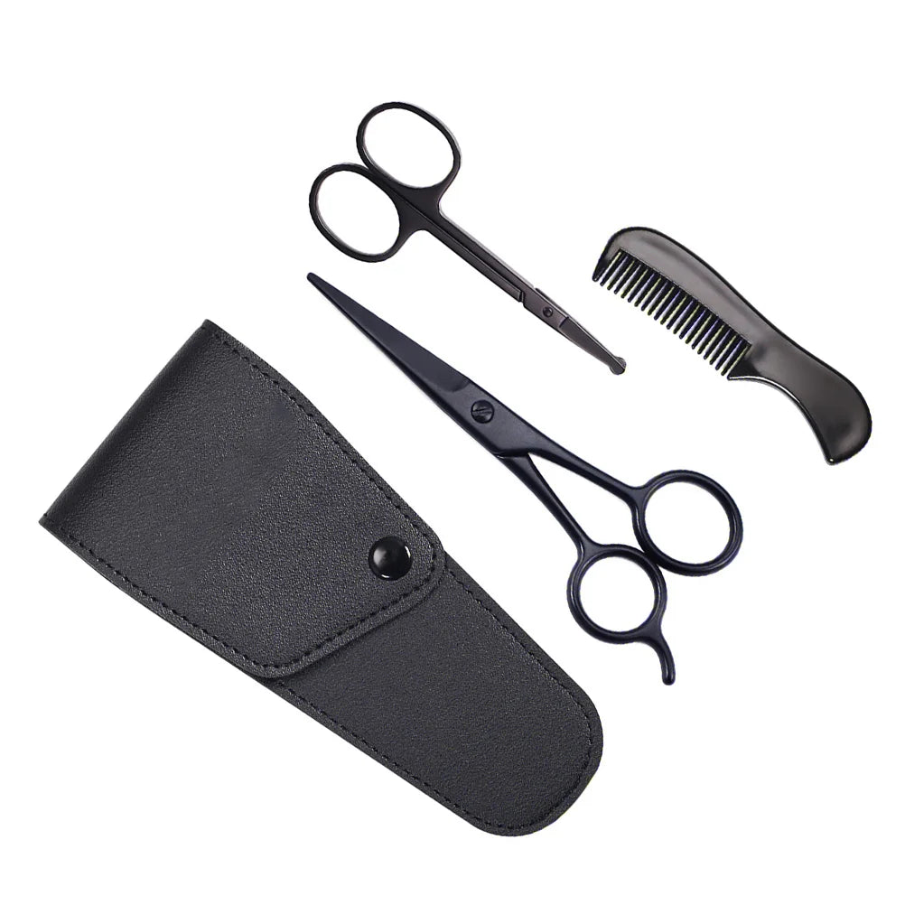 1Set Beard Comb Kit with Scissors and Brush Ideal Gift for Men Beard Mustache Trimming Tool Set Compact Portable Design