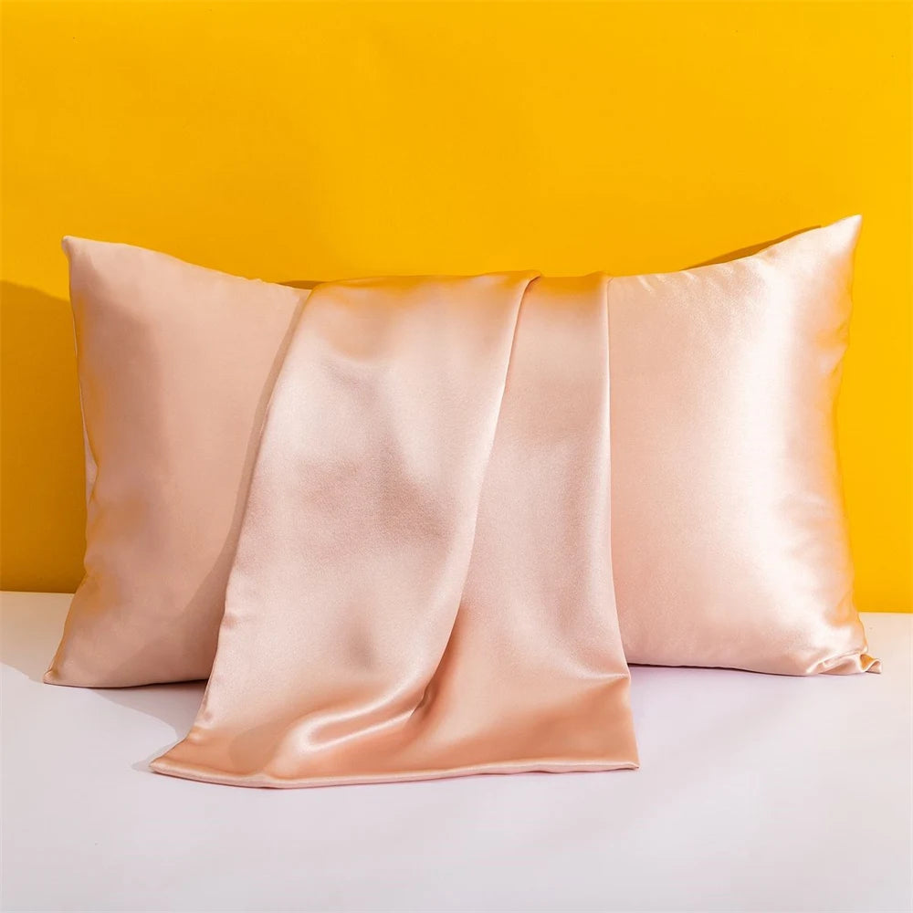 1PC Solid Silk Pillowcases Decorative Luxury Cushion Cover Envelope Style Hair Skin Protect Standard Queen Size Pillow Case