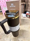 Stanley Brown Insulated Tumbler with Handle & Straw – Gold Accent